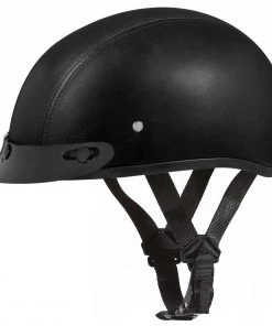 Daytona Helmets D3-A ‘Skull Cap' Black Leather Covered Half Face Helmet With Visor Riding Gear