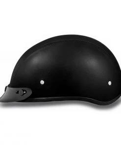 Daytona Helmets D3-A ‘Skull Cap' Black Leather Covered Half Face Helmet With Visor Riding Gear