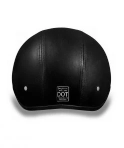 Daytona Helmets D3-A ‘Skull Cap' Black Leather Covered Half Face Helmet With Visor Riding Gear