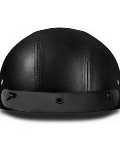 Daytona Helmets D3-A ‘Skull Cap' Black Leather Covered Half Face Helmet With Visor Riding Gear