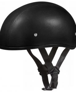 Daytona Helmets D3-ANS ‘Skull Cap' Black Leather Covered Half Face Helmet Without Visor
