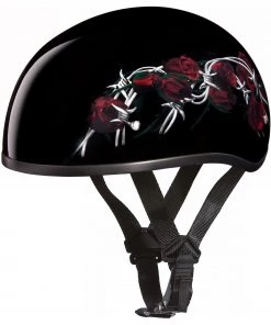 Daytona Helmets D6-BRO ‘Skull Cap’ Barbed Roses Half Face Helmet