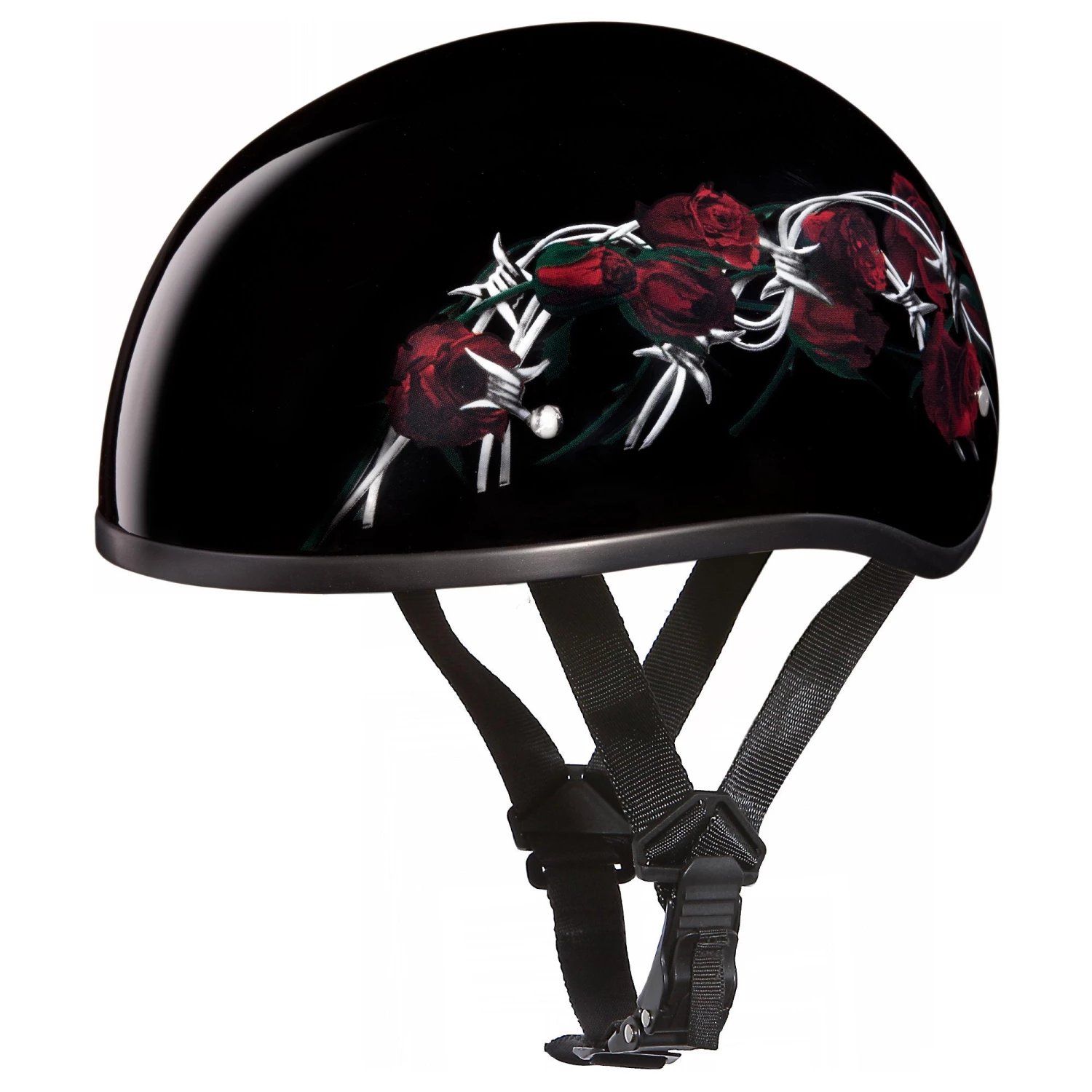 Daytona Helmets D6-BRO ‘Skull Cap’ Barbed Roses Half Face Helmet