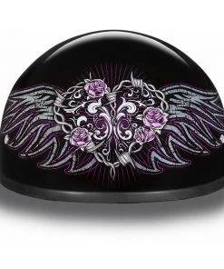 Riding Gear Daytona Helmets D6-BWH ‘Skull Cap’ Barbed Wire Heart Half Face Helmet