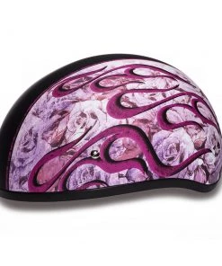 Daytona Helmets D6-FP ‘Skull Cap’ With Pink Flames Half Face Helmet