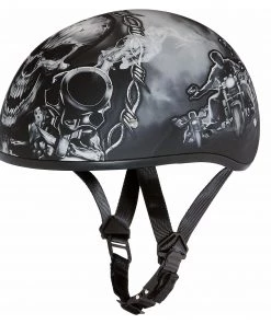Daytona Helmets D6-G ‘Skull Cap’ With Skull And Guns Half Face Helmet Riding Gear