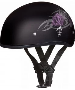 Daytona Helmets D6-PR ‘Skull Cap’ With Purple Roses Half Face Helmet Riding Gear