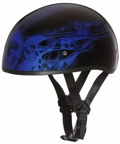 Daytona Helmets D6-SFB ‘Skull Cap’ With Blue Skull Flames Half Face Helmet Riding Gear