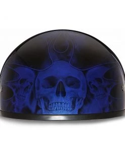 Daytona Helmets D6-SFB ‘Skull Cap’ With Blue Skull Flames Half Face Helmet Riding Gear