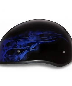 Daytona Helmets D6-SFB ‘Skull Cap’ With Blue Skull Flames Half Face Helmet Riding Gear