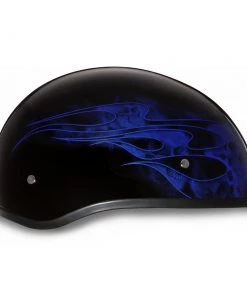 Daytona Helmets D6-SFB ‘Skull Cap’ With Blue Skull Flames Half Face Helmet Riding Gear