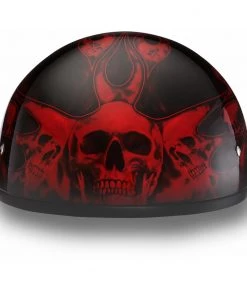 Riding Gear Daytona Helmets D6-SFR ‘Skull Cap’ With Red Skull Flames Half Face Helmet
