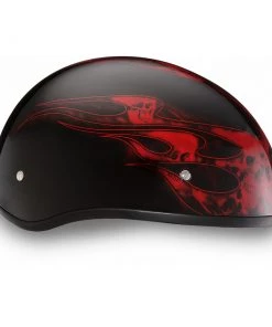 Riding Gear Daytona Helmets D6-SFR ‘Skull Cap’ With Red Skull Flames Half Face Helmet