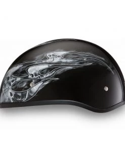 Daytona Helmets D6-SFS ‘Skull Cap’ With Silver Skull Flames Half Face Helmet Riding Gear