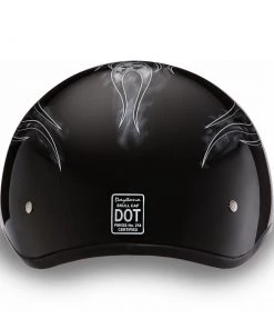 Daytona Helmets D6-SFS ‘Skull Cap’ With Silver Skull Flames Half Face Helmet Riding Gear