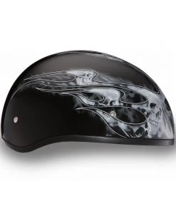 Daytona Helmets D6-SFS ‘Skull Cap’ With Silver Skull Flames Half Face Helmet Riding Gear