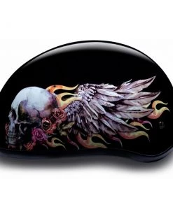 Daytona Helmets D6-SKW ‘Skull Cap’ With Skull Wings Half Face Helmet