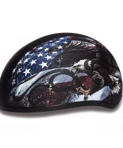 Riding Gear Daytona Helmets D6-USA ‘Skull Cap’ With USA Flag And Eagle Half Face Helmet