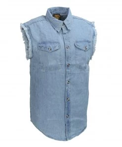 Milwaukee Leather DM1001 Men's Blue Lightweight Sleeveless Denim Shirt