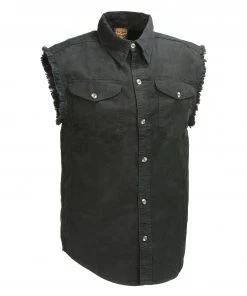 Milwaukee Leather DM1002 Men's Black Lightweight Sleeveless Denim Shirt