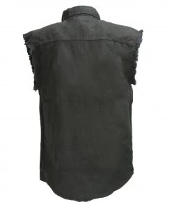 Milwaukee Leather DM1002 Men's Black Lightweight Sleeveless Denim Shirt