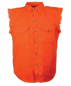 Milwaukee Leather DM1003 Men's Orange Lightweight Sleeveless Denim Shirt