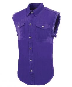 Milwaukee Leather DM1006 Men's Purple Lightweight Sleeveless Denim Shirt