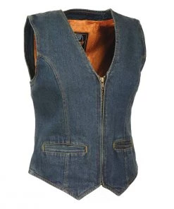 Milwaukee Leather DM1246 Women's Blue Denim Vest With V-Neck Collar Motorcycle Vests