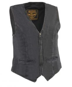 Motorcycle Vests Milwaukee Leather DM1246 Women's Black 'V-Neck Collar' Denim Vest