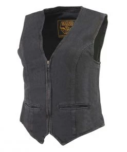 Motorcycle Vests Milwaukee Leather DM1246 Women's Black Denim Vest With V-Neck Collar