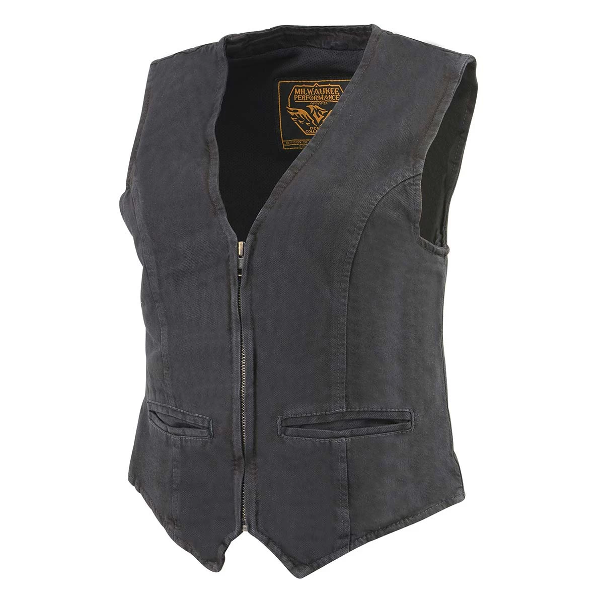 Motorcycle Vests Milwaukee Leather DM1246 Women's Black Denim Vest With V-Neck Collar