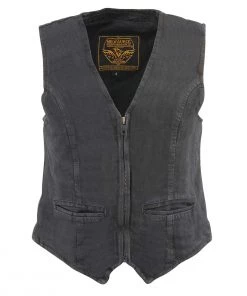Motorcycle Vests Milwaukee Leather DM1246 Women's Black Denim Vest With V-Neck Collar