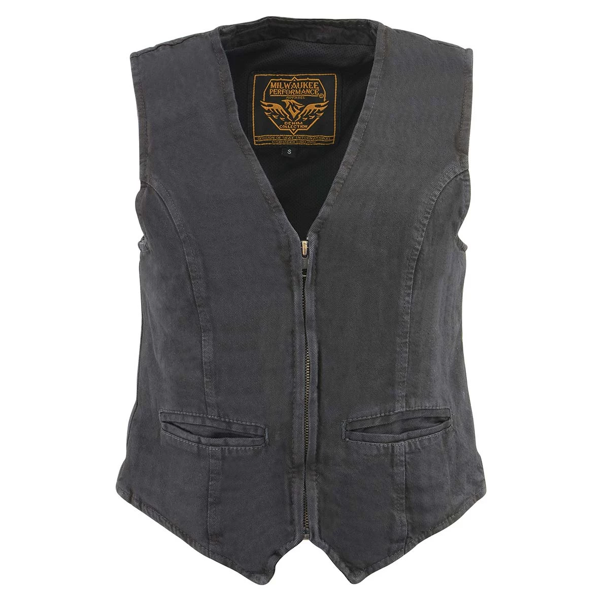 Motorcycle Vests Milwaukee Leather DM1246 Women's Black Denim Vest With V-Neck Collar