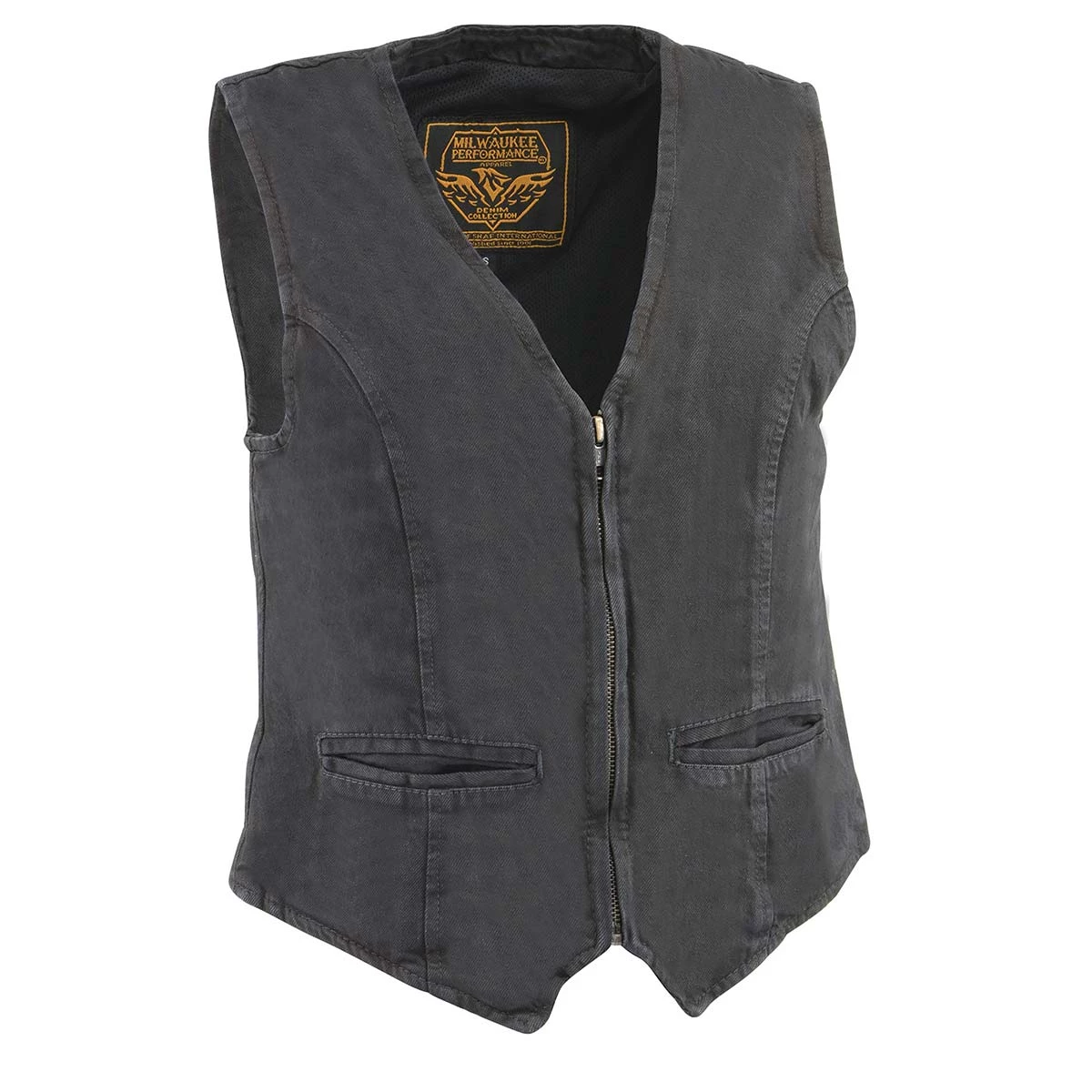 Motorcycle Vests Milwaukee Leather DM1246 Women's Black Denim Vest With V-Neck Collar