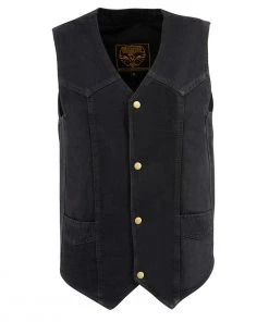 Motorcycle Vests Milwaukee Leather DM1310 Men's Black Denim Classic Snap Front Biker Vest