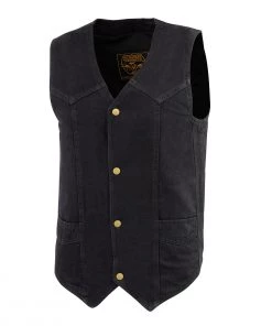 Motorcycle Vests Milwaukee Leather DM1310 Men's Black Denim Classic Snap Front Biker Vest