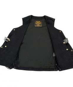 Motorcycle Vests Milwaukee Leather DM1315 Men's Black Denim Classic Side Lace Snap Front Vest