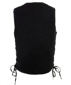 Motorcycle Vests Milwaukee Leather DM1315 Men's Black Denim Classic Side Lace Snap Front Vest
