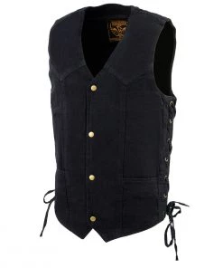 Motorcycle Vests Milwaukee Leather DM1315 Men's Black Denim Classic Side Lace Snap Front Vest