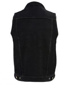 Milwaukee Leather DM1331 Men's Black Snap Front Denim Vest With Shirt Style Collar Motorcycle Vests