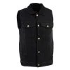 Milwaukee Leather DM1331 Men's Black Snap Front Denim Vest With Shirt Style Collar Motorcycle Vests