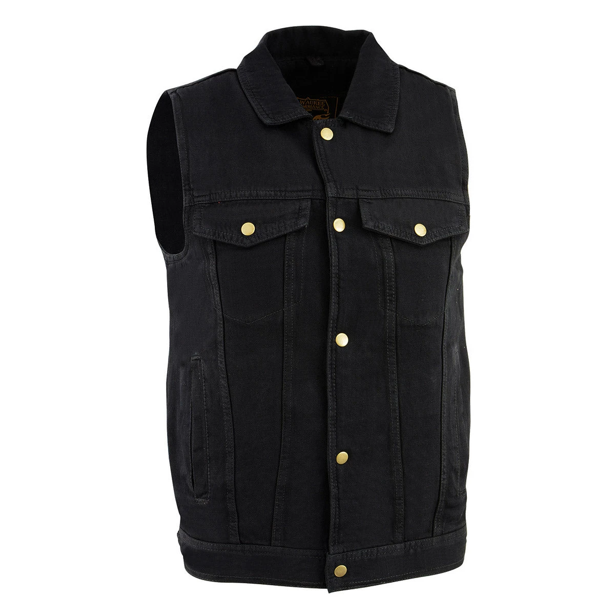 Milwaukee Leather DM1331 Men's Black Snap Front Denim Vest With Shirt Style Collar Motorcycle Vests