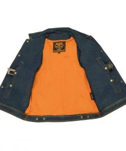 Motorcycle Vests Milwaukee Leather DM1331 Men's Blue Snap Front Denim Vest With Shirt Collar