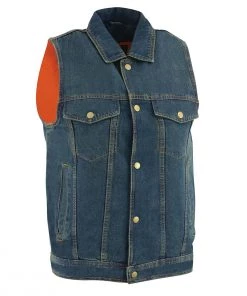 Motorcycle Vests Milwaukee Leather DM1331 Men's Blue Snap Front Denim Vest With Shirt Collar