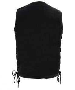 Milwaukee Leather DM1360 Men's Black Side Lace Denim Vest With Chest Pockets