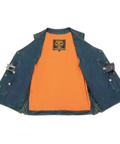 Milwaukee Leather DM1360 Men's Blue Side Lace Denim Vest With Chest Pockets Motorcycle Vests