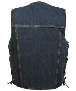 Milwaukee Leather DM1360 Men's Blue Side Lace Denim Vest With Chest Pockets Motorcycle Vests
