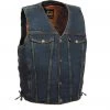 Milwaukee Leather DM1360 Men's Blue Side Lace Denim Vest With Chest Pockets Motorcycle Vests