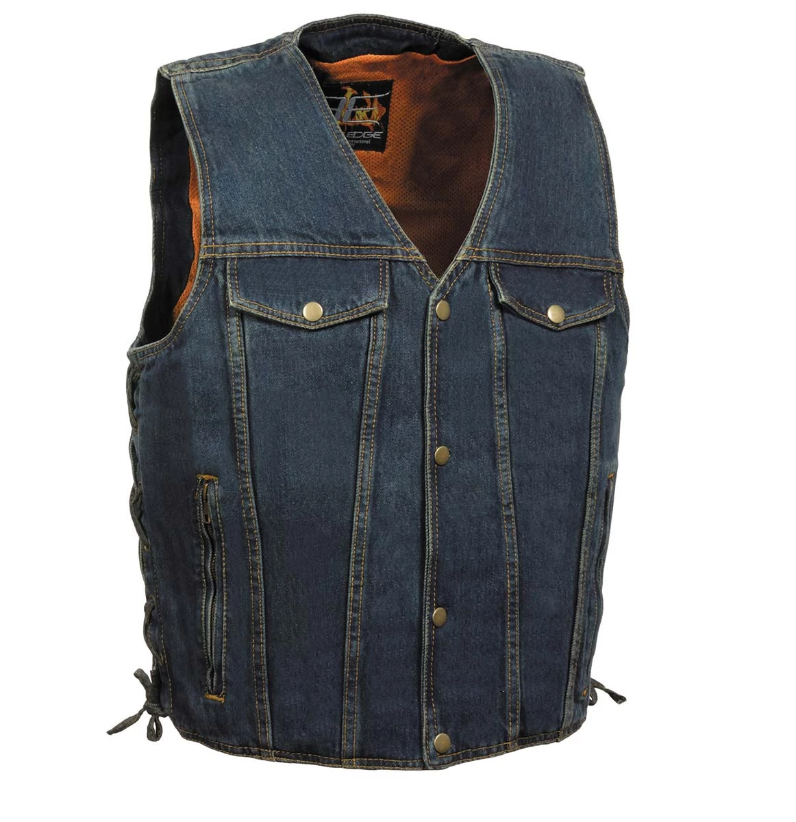 Milwaukee Leather DM1360 Men's Blue Side Lace Denim Vest With Chest Pockets Motorcycle Vests