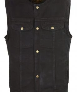 Biker's Edge DM1937 Men's Black Snap Front Denim Club Vest